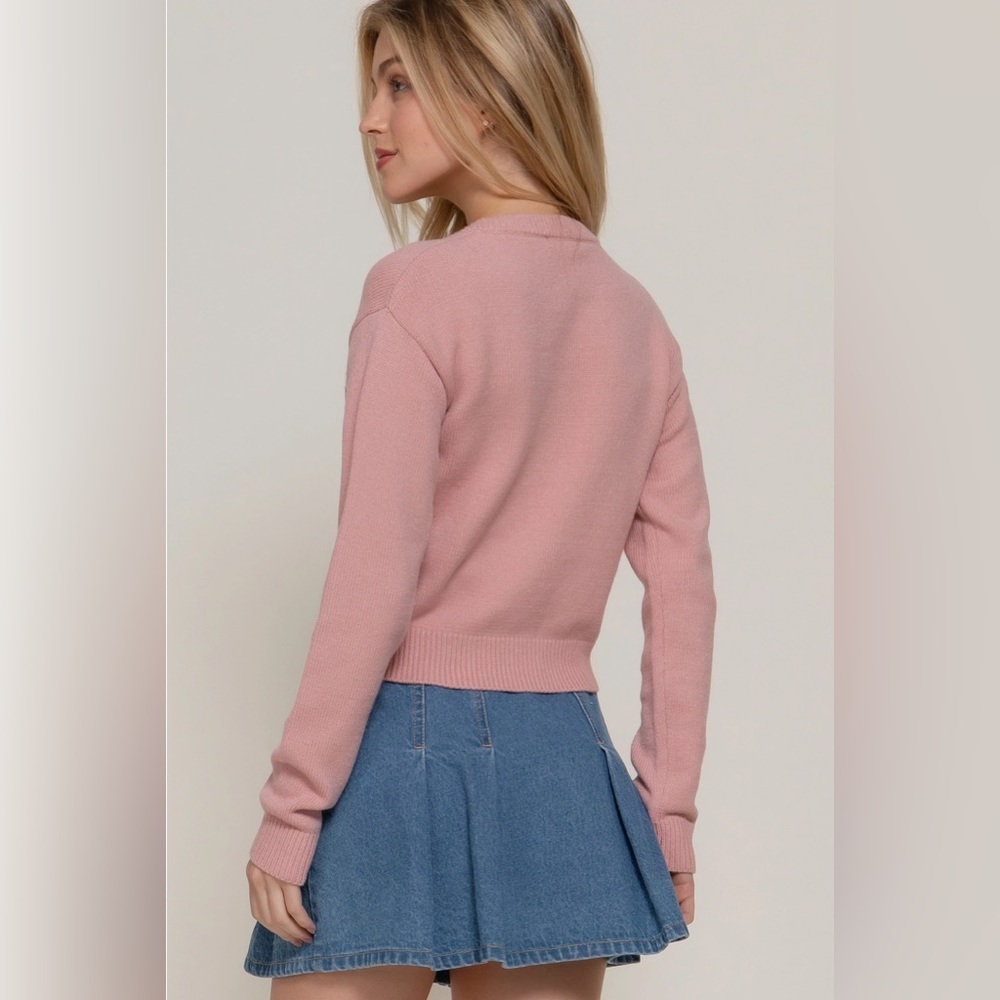 NWT Pink Cardigan with Teddy Bear Design - Picture 2 of 5